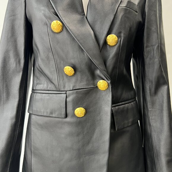 $1395 Veronica Beard Black Leather Gaya Double Breasted Dickey Jacket size 6 - Picture 5 of 12